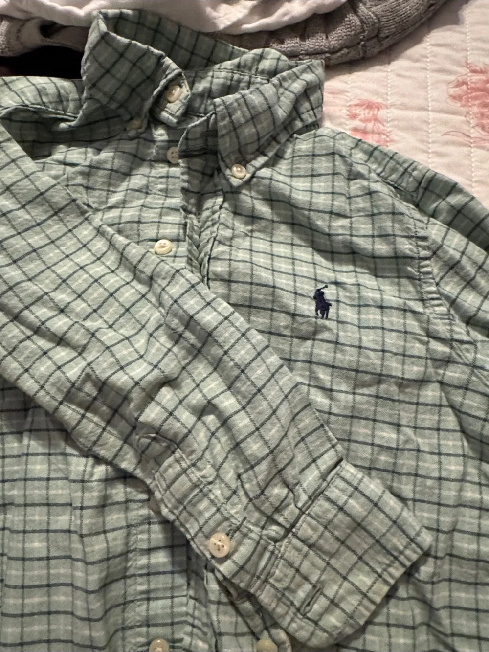 Ralph Lauren Light Mint and Navy Grid Button-Up Shirt